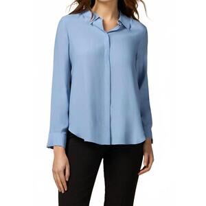 NEW OLTRE long sleeve button down blouse in light blue